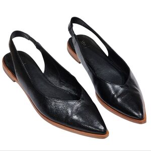 The FRYE Pointed Toe Leather Slingback Flat Black/Tan Shoes 7.5M
